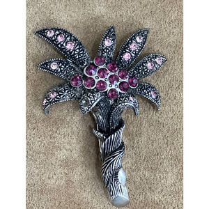 Vintage Palm Tree Brooch with Purple and Pink Rhinestones